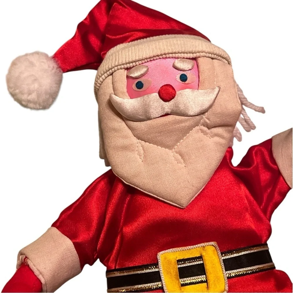 Vintage 1960s Satin Santa Claus Tree Topper Puppet Style Christmas Decoration